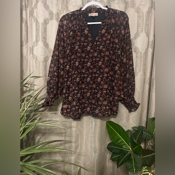 Philosophy Women’s Size 1X V-Neck Long Sleeve Floral Print Woven Top/ Blouse - Picture 3 of 15